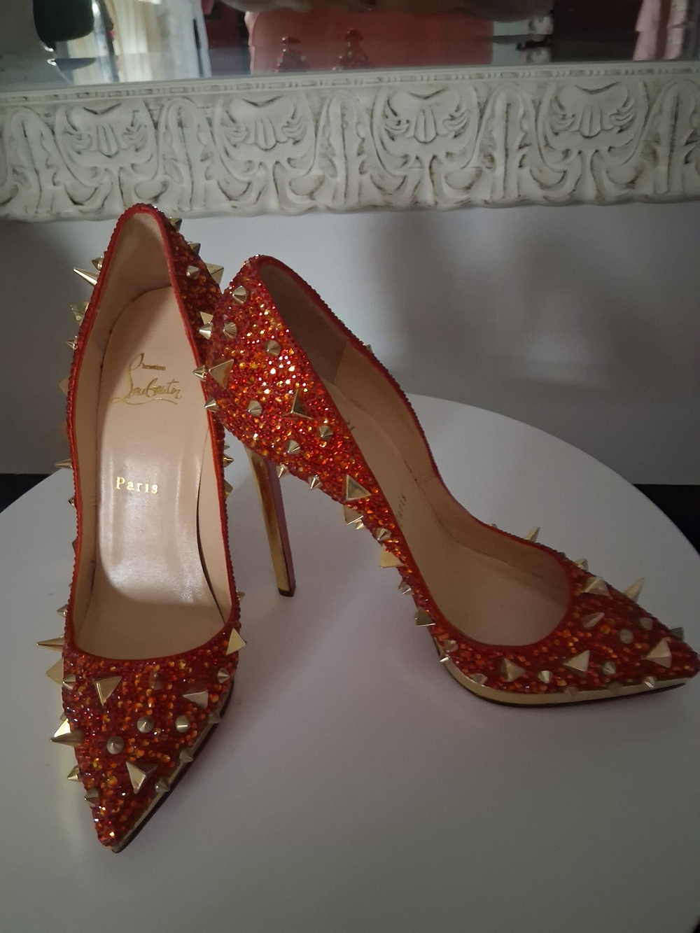 Christian Louboutin Red Studded Pointed-Toe Stiletto Heels - Picture 10 of 16